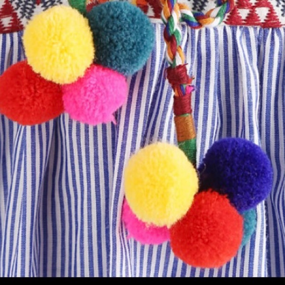 Shein Boho Pom Pom Tie Festive Seersucker Blouse - Picture 15 of 16